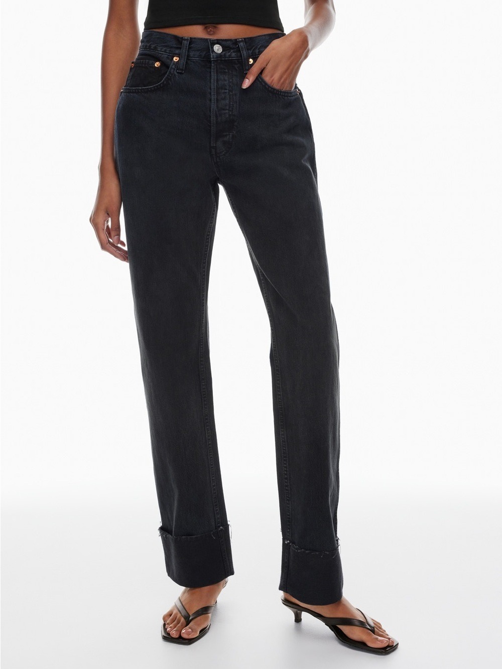 Re/Done High-Rise Loose Long Cuff Jean Size 25 Blacken Blue Aritzia